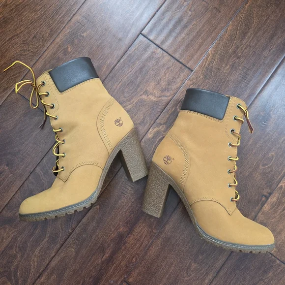 Timberland Glancy Wheat Nubuck Leather Heeled Lace Up Boots - Picture 3 of 11